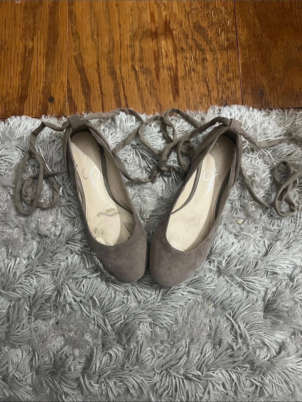 Jessica Simpson Bingley Taupe Lace-Up Suede Ballet Flats 8